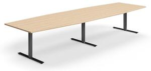 AJ Produkty Jednací stůl QBUS, T-nohy, 4000x1200 mm, tvar člunu, černá podnož, dub