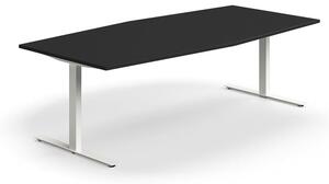 AJ Produkty Jednací stůl QBUS, T-nohy, 2400x1200 mm, tvar člunu, bílá podnož, černá