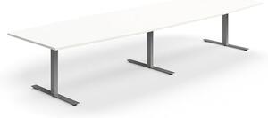AJ Produkty Jednací stůl QBUS, T-nohy, 4000x1200 mm, tvar člunu, stříbrná podnož, bílá