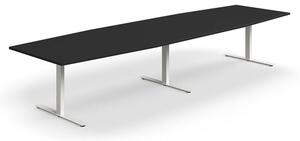 AJ Produkty Jednací stůl QBUS, T-nohy, 4000x1200 mm, tvar člunu, bílá podnož, černá