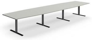 AJ Produkty Jednací stůl QBUS, T-nohy, 4800x1200 mm, tvar člunu, černá podnož, světle šedá