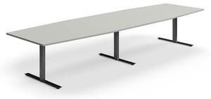 AJ Produkty Jednací stůl QBUS, T-nohy, 4000x1200 mm, tvar člunu, černá podnož, světle šedá
