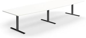 AJ Produkty Jednací stůl QBUS, T-nohy, 4000x1200 mm, tvar člunu, černá podnož, bílá