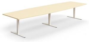 AJ Produkty Jednací stůl QBUS, T-nohy, 4000x1200 mm, tvar člunu, bílá podnož, bříza