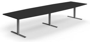 AJ Produkty Jednací stůl QBUS, T-nohy, 4000x1200 mm, tvar člunu, stříbrná podnož, černá