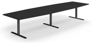 AJ Produkty Jednací stůl QBUS, T-nohy, 4000x1200 mm, tvar člunu, černá podnož, černá