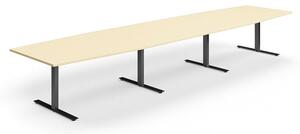 AJ Produkty Jednací stůl QBUS, T-nohy, 4800x1200 mm, tvar člunu, černá podnož, bříza