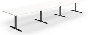 AJ Produkty Jednací stůl QBUS, T-nohy, 4800x1200 mm, tvar člunu, černá podnož, bílá