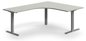 AJ Produkty Rohový psací stůl QBUS, T-nohy, 1600x2000 mm, stříbrná podnož, světle šedá