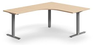 AJ Produkty Rohový psací stůl QBUS, T-nohy, 1600x2000 mm, stříbrná podnož, dub