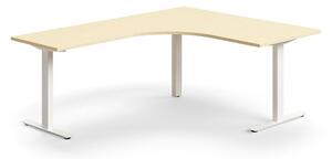 AJ Produkty Rohový psací stůl QBUS, T-nohy, 1600x2000 mm, bílá podnož, bříza