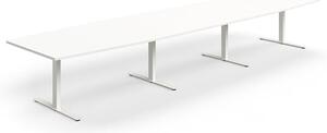 AJ Produkty Jednací stůl QBUS, T-nohy, 4800x1200 mm, tvar člunu, bílá podnož, bílá