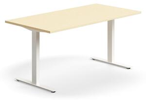 AJ Produkty Psací stůl QBUS, T-nohy, 1600x800 mm, bílá podnož, bříza
