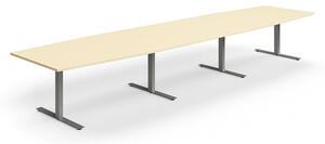AJ Produkty Jednací stůl QBUS, T-nohy, 4800x1200 mm, tvar člunu, stříbrná podnož, bříza