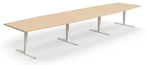 AJ Produkty Jednací stůl QBUS, T-nohy, 4800x1200 mm, tvar člunu, bílá podnož, dub
