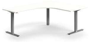 AJ Produkty Rohový psací stůl QBUS, T-nohy, 1600x2000 mm, stříbrná podnož, bílá