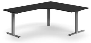 AJ Produkty Rohový psací stůl QBUS, T-nohy, 1600x2000 mm, stříbrná podnož, černá