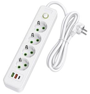 Toolight Toolight, JNH021-4A, prodlužovací lišta 4 zásuvky + 2× USB-A + USB-C, 1,8 m, bílá, OSW-56201