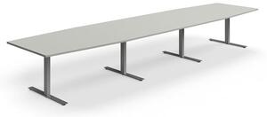 AJ Produkty Jednací stůl QBUS, T-nohy, 4800x1200 mm, tvar člunu, stříbrná podnož, světle šedá