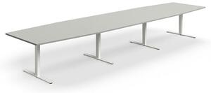 AJ Produkty Jednací stůl QBUS, T-nohy, 4800x1200 mm, tvar člunu, bílá podnož, světle šedá