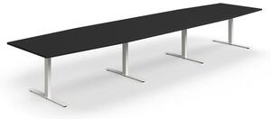 AJ Produkty Jednací stůl QBUS, T-nohy, 4800x1200 mm, tvar člunu, bílá podnož, černá