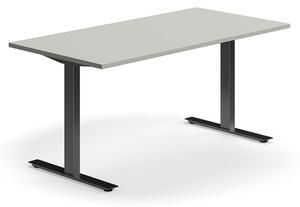 AJ Produkty Psací stůl QBUS, T-nohy, 1600x800 mm, černá podnož, světle šedá