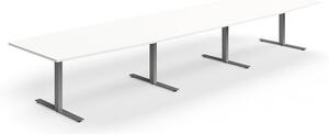 AJ Produkty Jednací stůl QBUS, T-nohy, 4800x1200 mm, tvar člunu, stříbrná podnož, bílá