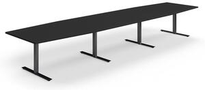 AJ Produkty Jednací stůl QBUS, T-nohy, 4800x1200 mm, tvar člunu, černá podnož, černá