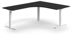 AJ Produkty Rohový psací stůl QBUS, T-nohy, 1600x2000 mm, bílá podnož, černá