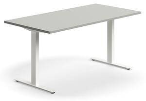 AJ Produkty Psací stůl QBUS, T-nohy, 1600x800 mm, bílá podnož, světle šedá