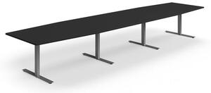 AJ Produkty Jednací stůl QBUS, T-nohy, 4800x1200 mm, tvar člunu, stříbrná podnož, černá