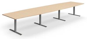 AJ Produkty Jednací stůl QBUS, T-nohy, 4800x1200 mm, tvar člunu, stříbrná podnož, dub