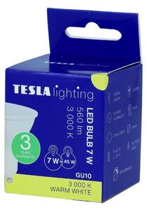 TESLA lighting Tesla - LED žárovka GU10, 7W, 230V, 600lm, 25 000h, 3000K teplá bílá, 100°