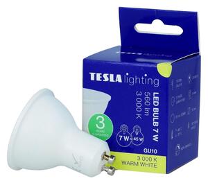 TESLA lighting Tesla - LED žárovka GU10, 7W, 230V, 560lm, 25 000h, 3000K teplá bílá, 100°