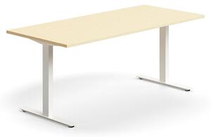 AJ Produkty Psací stůl QBUS, T-nohy, 1800x800 mm, bílá podnož, bříza