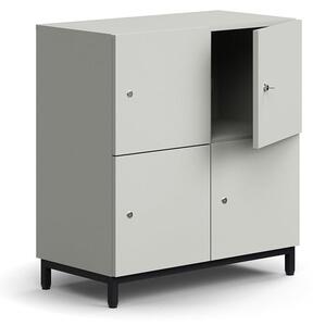 AJ Produkty Skříň QBUS, 4 uzamykatelné boxy, nohy, 868x800x420 mm, černá, světle šedá