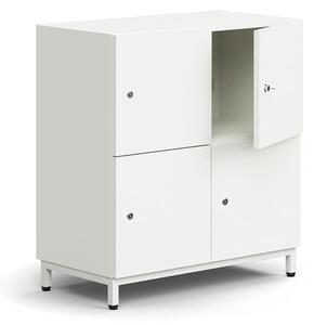 AJ Produkty Skříň QBUS, 4 uzamykatelné boxy, nohy, 868x800x420 mm, bílá