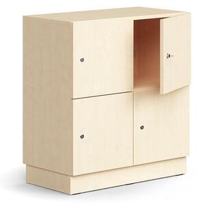 AJ Produkty Skříň QBUS, 4 uzamykatelné boxy, sokl, 868x800x420 mm, bříza