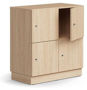 AJ Produkty Skříň QBUS, 4 uzamykatelné boxy, sokl, 868x800x420 mm, dub