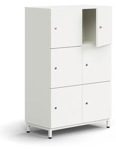 AJ Produkty Skříň QBUS, 6 uzamykatelných boxů, nohy, 1252x800x420 mm, bílá