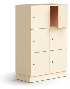 AJ Produkty Skříň QBUS, 6 uzamykatelných boxů, sokl, 1252x800x420 mm, bříza