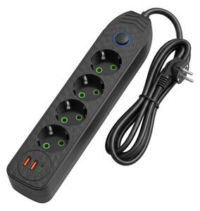 Toolight Toolight, JNH025-4B, prodlužovací lišta 4 zásuvky + 2× USB-A + USB-C, 1,8 m, černá, OSW-56208