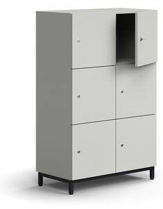 AJ Produkty Skříň QBUS, 6 uzamykatelných boxů, nohy, 1252x800x420 mm, černá, světle šedá