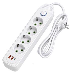 Toolight Toolight, JNH025-4B, prodlužovací lišta 4 zásuvky + 2× USB-A + USB-C, 1,8 m, bílá, OSW-56209