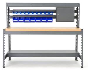 AJ Produkty Pracovní stůl COMBO, deska s dubovým povrchem, plastové boxy, skříňka, osvětlení