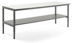 AJ Produkty Pracovní stůl CARGO, se spodní policí, 2500x750 mm, bílá deska, šedý rám