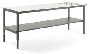 AJ Produkty Pracovní stůl CARGO, s kuličkami a spodní policí, 2000x750 mm, bílá deska, šedý