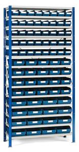 AJ Produkty Regál s plastovými boxy REACH + MIX, 2100x1000x300 mm, 76 modrých boxů