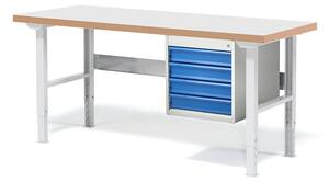 AJ Produkty Dílenský stůl SOLID, 1500x800 mm, nosnost 750 kg, 4 zásuvky, laminát