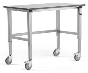 AJ Produkty Mobilní pracovní stůl MOTION, manuálně nastavitelná výška, 1200x600 mm, 150 kg, šedá